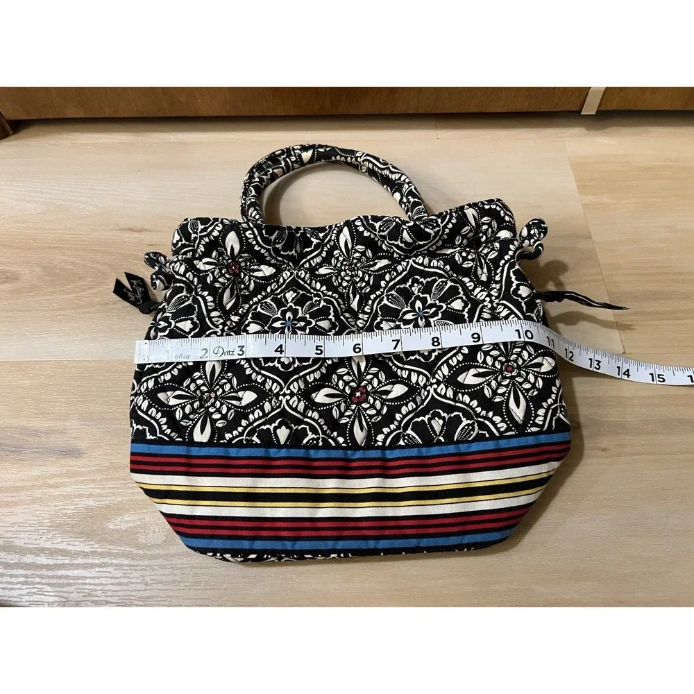 VERA BRADLEY Black White Stripe Barcelona Floral Pattern Bucket Bag Purse - Picture 5 of 8